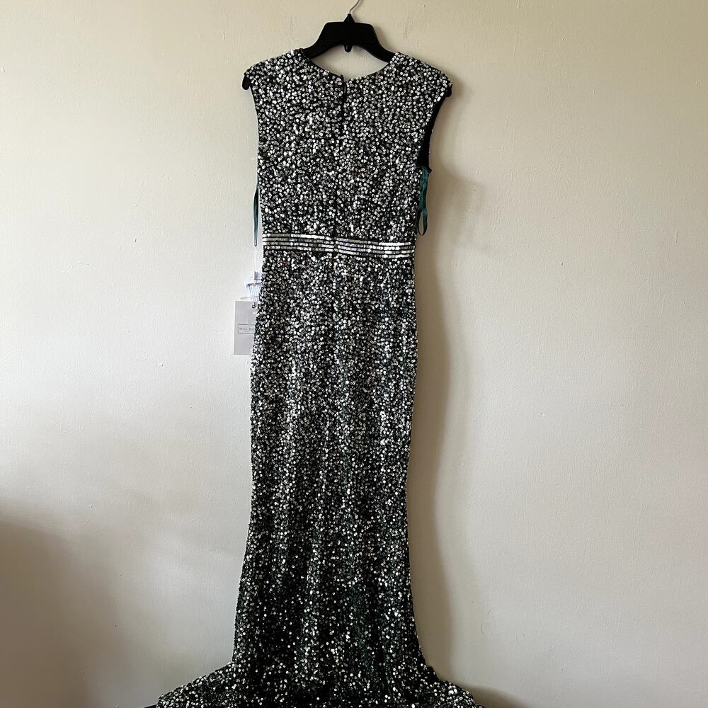 Mac Duggal 5489 Cap Sleeve Sequined High Slit Gown Green maxi dress size 2 C10 - Picture 7 of 7